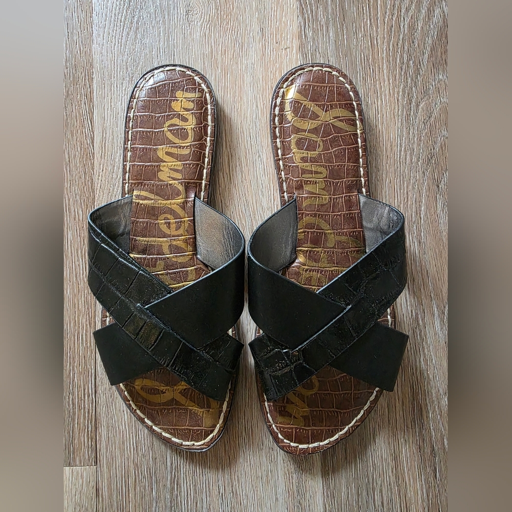 Sam Edelman Black and Brown Croc-Embossed Sandals